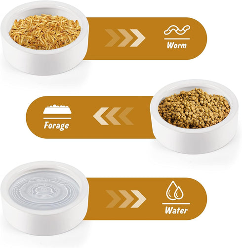 Worm Dish - Large 2 Pcs Reptile Food Water Bowl Lizard Gecko Ceramic Pet Bowls, Mealworms Bowl for Bearded Dragon Chameleon Hermit Crab Dubia Rock...