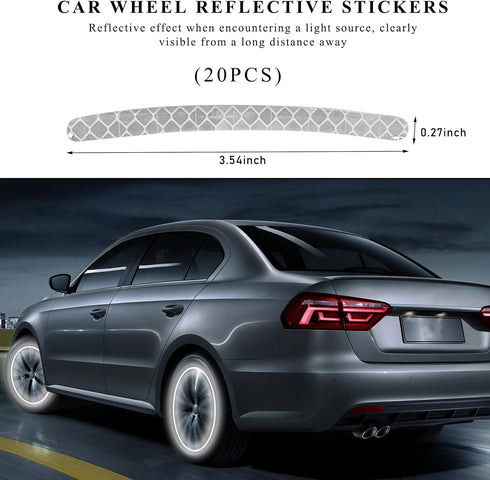 20PCS Reflective Car Wheel Decorative Stripe Stickers, Anti-Scratch Night Safety Warning Sticker, Fluorescent Auto Tire Rims Decal, Universal Vehi...