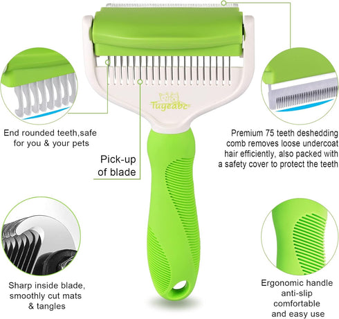 Pet Grooming Brush - 2 In 1 Dog Brush for Shedding & Dematting Undercoat Rake, Switchable Cutter Head, Reduces Shedding by Up to 95%, Great for Sh...