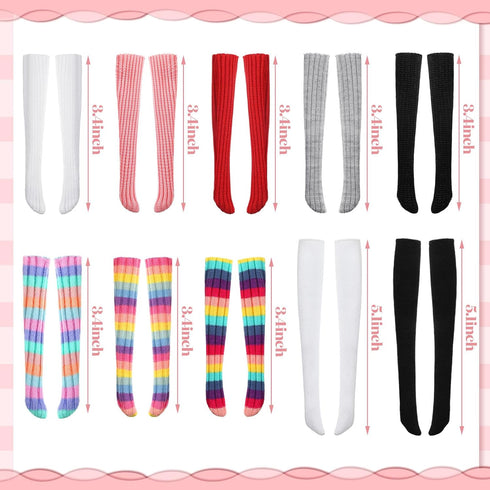 Sotiff 10 Pairs Doll Lace Stockings Handmade Long Sock Female Doll Socks Legging Casual Accessories for DIY Baby Doll Clothes Toy (Groovy Style)...