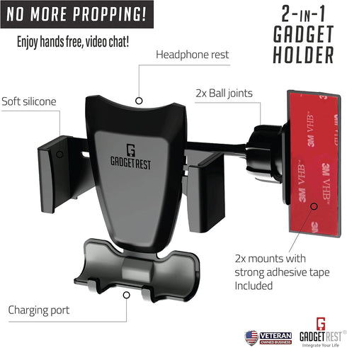 2-in-1: Monitor/Laptop Phone Holder & Headphone Hook Clip – Gravity Side Mount by GadgetRest...