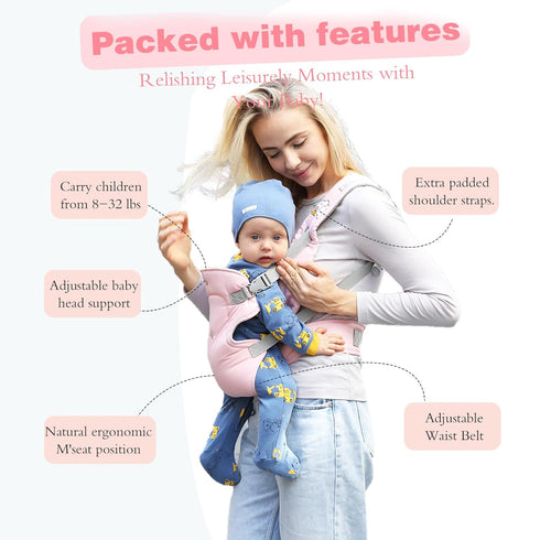 Baby Carrier Newborn to Toddler, Cozy Baby Wrap Carrier(8-32lbs), Lightweight Baby Holder Wrap Carrier,Baby Sling Carrier,Soft Fabric, Pink...