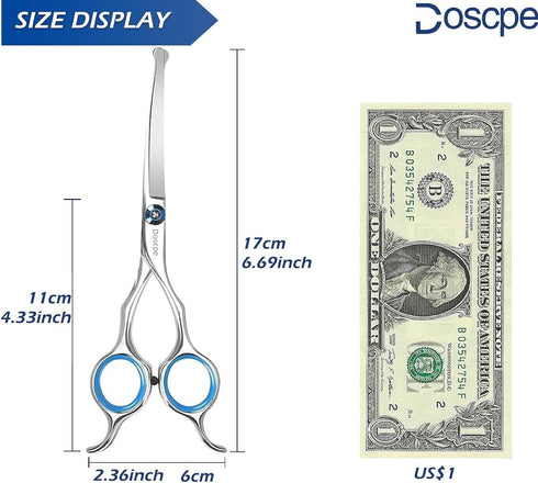Curved Dog Grooming Scissors 6.69 inches Round Tips Pet Grooming Shears for Dog Cat on Face Paw Hair Trimming Right Left Handed...