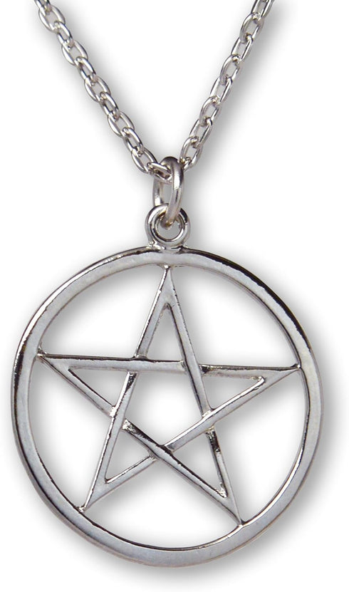 Pentacle Pentagram Polished Silver Finish Medieval Renaissance Pendant Necklace...