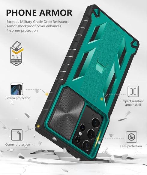 Case for Samsung Galaxy S22 Ultra: Rugged Protective S22 Ultra 5G Mobile Phone Cover with Kickstand & Slide - TPU Shockproof Bumper Textured Matte...