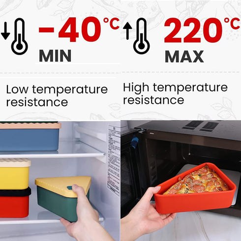 Pizza Leftover Storage Container with 2 Pizza Trays,Reusable Pizza Slicone Container,Silicone Food Container Lunch Box Withstand Temperature in -4...