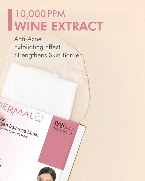 DERMAL Wine Collagen Essence Korean Facial Mask Sheet Pack of 10 - Hydrating & Revitalizing Tired Skin, Elasticity, Radiant Skin - Hypoallergenic ...