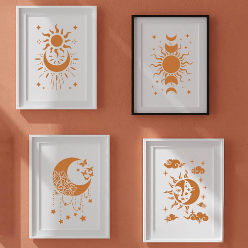 Wall Stencils for Painting 12X8 inches Reusable Star Moon Tile Stencil Walls Concrete Floor Stencils for Painting Patio Wall Cement Bathroom Floor...