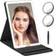 Lighted Travel Makeup Mirror with Round 10X & 20X Magnifying Mirror, PU Leather Vanity Mirror with Lights with 2000mAh Battery, LED Tabletop Cosme...