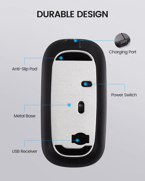 Bluetooth Mouse Led, Rechargeable Bluetooth Wireless Mouse (BT 5.1+2.4G), Silent Computer Mice for Laptop Desktop, MacBook, Windows, Mac OS(Grey)...