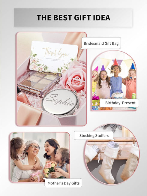 Compact Mirror for Purse, Double-Sided 1X/2X Magnifying Metal Pocket Makeup Mirrors(Round, Silver)...
