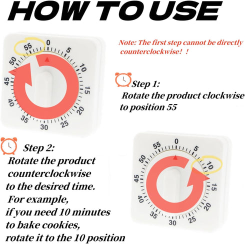 No Battery 60 Minute Mechanical Kitchen Learning Timer with Loud Alarm and Visual Cooking Timer Clock Ideal for Cooking Baking Kitchen Face Mask T...