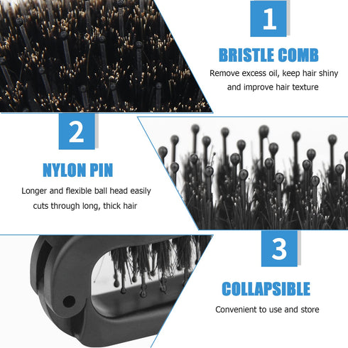 2Pcs Travel Folding Hair Brush, Collapsable Portable Pocket Boar Bristle Hair Brush for Thin Thick Hair, Mini HairBrushfor Men Women Kids Thick Th...