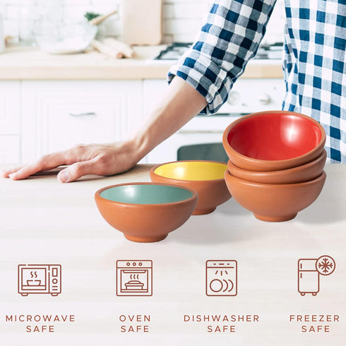 KUYUCU Small Pinch Bowls – 2.5 OZ Terracotta Sauce Cups with 2 Wooden Spoons – Prep Bowls, Dipping Bowls, Soy Sauce Dish, Dessert Bowls - Set of 6...