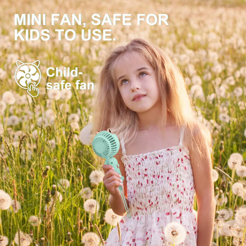 QearFun Handheld Fan Portable, Mini Hand Held Fan with USB Rechargeable Battery, 3 Speed Personal Desk Table Fan with Base, 8-12 Hours Operated Sm...