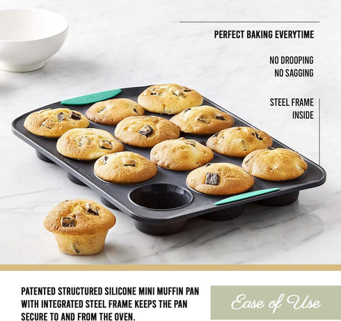 Trudeau Structure Silicone Muffin Pan – 12 Cup, Flexible Silicone with Hard Lining to Hold Shape, Non-Stick, BPA-Free, Dishwasher Safe, Heat Resis...