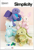 Simplicity Chubby Puppy, Lamb, Bunny, Kitten, and Dragon Plush Animals Sewing Pattern Packet, Design Code N6736, 13" Tall, Multicolor...