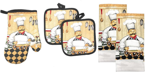 Kitchen Collection 5-Piece Kitchen Linen Set, Set of 1 Oven Mitt, 2 Pot Holders and 2 Kitchen Towels, Value Pack Perfect for Gift, Great for Combi...