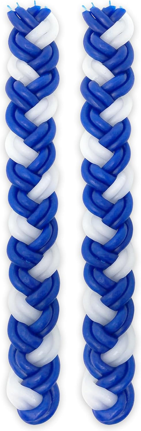 Havdalah Candle - Braided Blue and White - Flat Havdallah Candles - 2 Pack...
