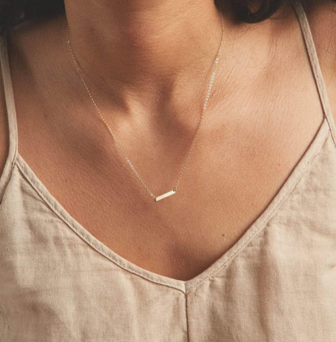 Dainty Gold Bar Necklace 14K Gold Plated Tiny Bar Pendant Necklaces Small Coin Choker Necklace for Women...