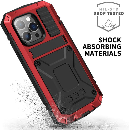 iPhone 14 Pro Max Metal Bumper Silicone Case iPhone 14 Pro Max Case with Stand Built-in Screen Protector Gorilla Glass Hybrid Military Shockproof ...