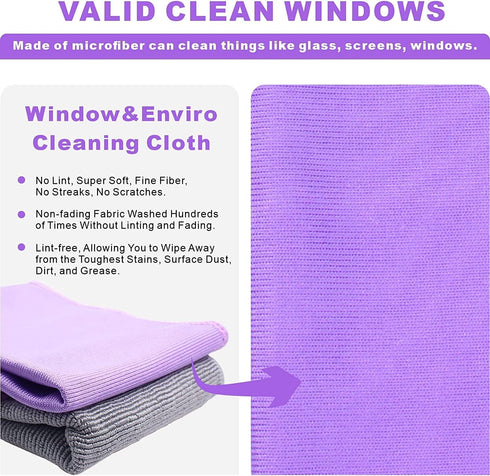 Window Cleaning Cloth, Glass Cloth, Cleaning Cloth, Streaks Schatches Free (Purple 1 Pack, Grey 1 Pack)...