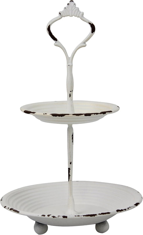 Stonebriar Small 2 Tier Worn White Metal Tray, Rustic Farmhouse Decor, Tiered Jewelry Tray for Vanity or Bathroom, 9.25"...