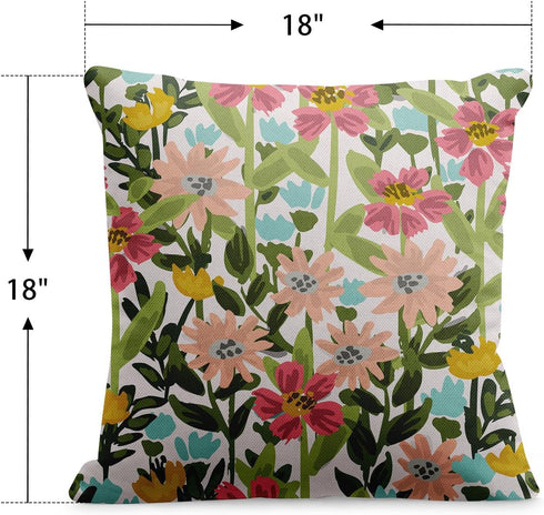 Wildflower Outdoor Waterproof Throw Pillow Covers 18 x 18 Inch Set of 2, Yellow Green Pillowcase Square Cushion Case, Farmhouse Garden Decorative ...