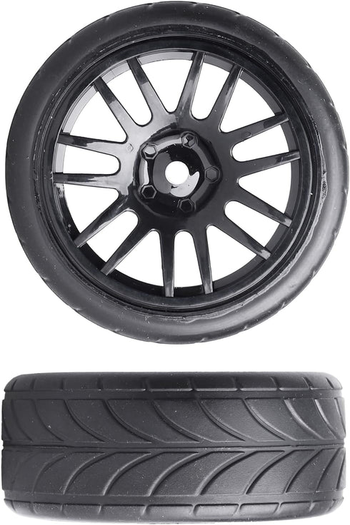 12mm Hex Preglued Wheels Tires Set 1/10 On Road RC Car Compatible with Tamiya TT02 TT01 Traxxas 4tec 2.0 3.0 Touring...