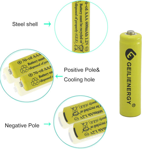 GEILIENERGY NiCd AAA 1.2V 600mAh Triple A Rechargeable Batteries for Solar Light Solar Lamp Garden Light(12 PCS)...