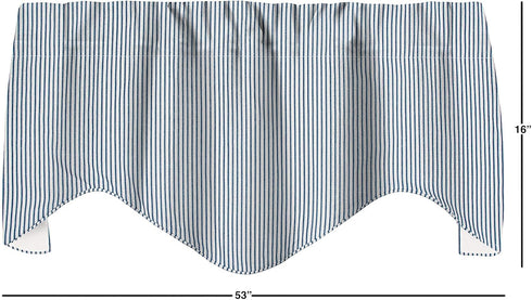 Window Treatments Valance Curtains Kitchen Valances Living Room, Blue Ticking Stripe, Short Swag, Rod Pocket 53 Inches x 18 Inches...