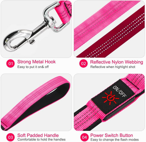 BSEEN LED Dog Leash - USB Rechargeable Light Up Dog Leash - Glowing Pet Leash - LED Dog Lead for Nighttime Dog Walking (Pink?, 47 Inch)...