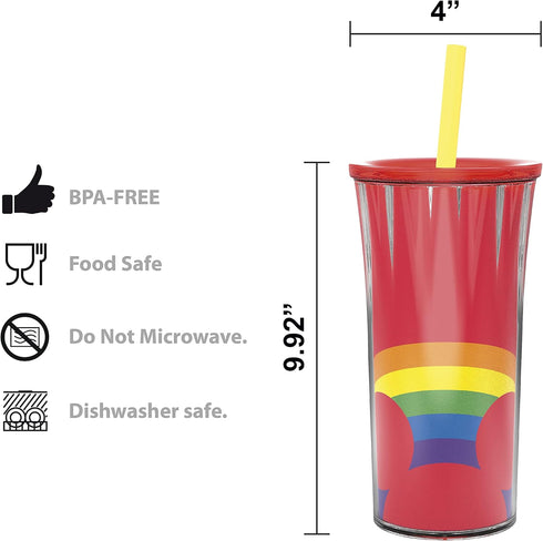 Zak Designs Disney Halloween Rainbow Collection Double-Wall Insulated Plastic Tumbler for Cold Drinks, Travel Cup with Splash-Proof Lid and Straw ...