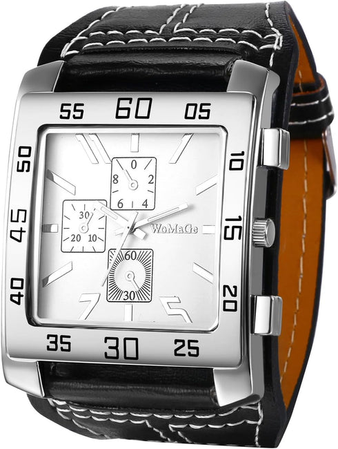 Avaner Men's Square Watch, Oversize Steampunk Watch, Leather Strap Big Face Watch...