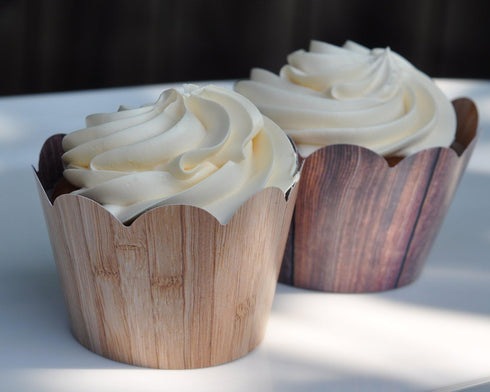 Woodgrain Cupcake Wrappers for Rustic Weddings, Western Cowboy/Cowgirl Birthday Parties, Lumberjack, Woodland, Outdoors Baby or Bridal Showers. Se...