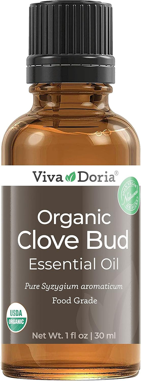 Viva Doria 100% Pure Clove Bud Essential Oil, Undiluted, USDA Certified Organic, Food Grade, 30 mL (1 Fluid Ounce)...