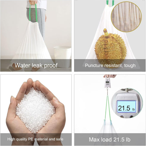 4 Gallon Drawstring Small Trash Bags-0.5 Mil Strong Small Trash Can Liners for Bathroom/Office, Unscented White Garbage Bags, 60 Count...