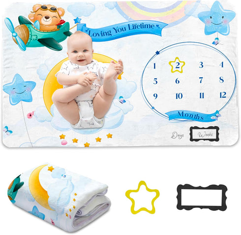 Monthly Baby Milestone Blanket - Document Every Step with Milestone Blanket for Baby boy - Personalized and Durable Keepsake Baby Monthly Mileston...