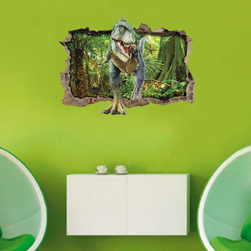 Dinosaur Forest Wall Stickers 3D Smashed Wall Decals Art Decor for Boys Kids Bedroom Nursery DIY...