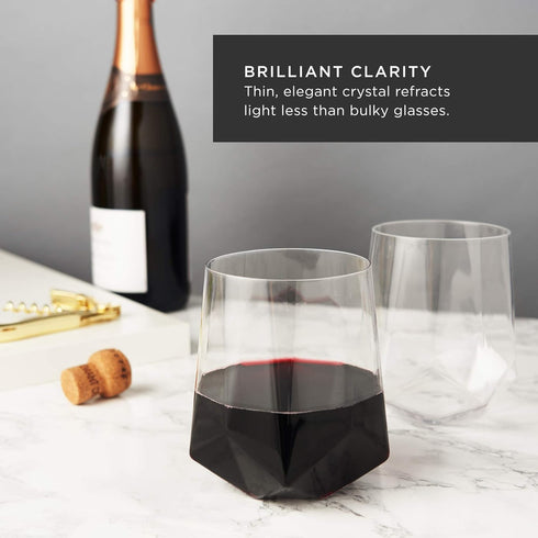 Viski Raye Faceted Crystal Wine Glasses Set of 2, No-Lead Premium Crystal Clear Glass, Modern Stemless, Wine Glass Gift Set, 20 oz...