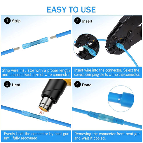Kuject 270PCS Heat Shrink Butt Connectors, Insulated Waterproof Wire Connector kit, Tinned Copper Electrical Crimp Connectors for Automotive Marin...