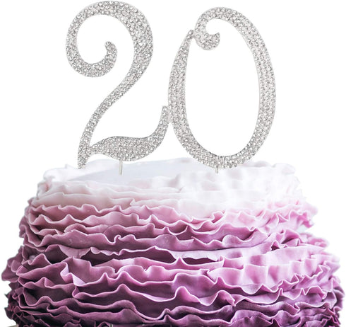 20 Years Birthday Cake Topper - New Best Crystal Rhinestone 20th Wedding Anniversary Or 20 Years Old Cake Topper Party Decoration Silver...