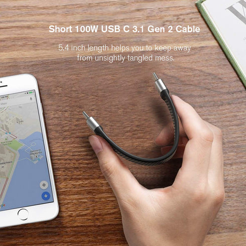 Short USB C to USB C Cable, USB 3.2 Gen 2 Type C Cable 10Gbps Data Transfer 100W PD Fast Charge Cable FPC Design, 4K@60Hz Video Output, Thunderbol...