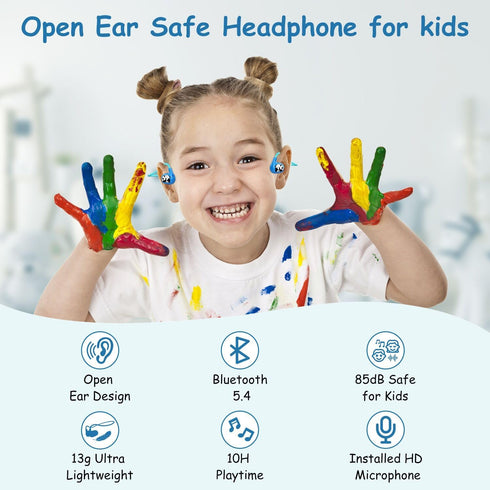 iDIGMALL Bluetooth 5.4 Kid Headphones, Open Ear Headphone w/Noise-Cancelling Mic for Children, 13g Ultra-Light Wireless Headset, Comfort-Fit for P...