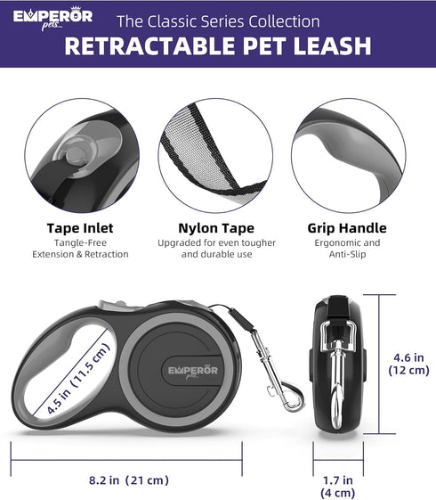 Emperor Pets 16 Feet Retractable Dog Leash Large Dogs - Up to 110lb, Large Dog Leash Heavy Duty Dog Leash Retractable 26 ft, Dog Leashes for Large...
