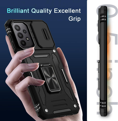 DEERLAMN for Samsung Galaxy A23 5G/4G Case with Slide Camera Cover+Screen Protector,Rotated Ring Kickstand Military Grade Shockproof Protective Co...