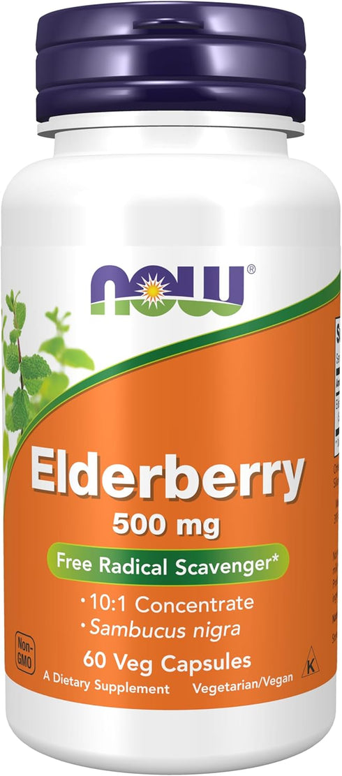 NOW Supplements, Elderberry (Sambucus nigra)500 mg, 10:1 Concentrate, 60 Veg Capsules...