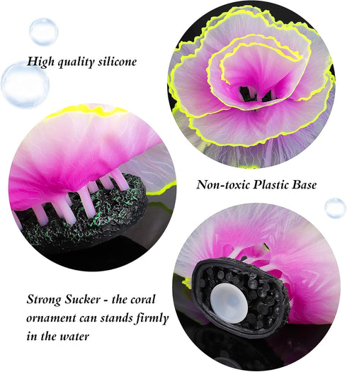 Aquarium Decorations Fish Tank Decor Glowing Coral Ornaments, 1pc Purple Silicone Flower Plants and 10pcs Sea Shells/Stone Glow in The Dark Large ...