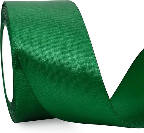 TONIFUL 2 Inch x 25 Yards Wide Green Satin Ribbon Solid Fabric Ribbons Roll for Valentine's Day Crafts Gift Wrapping Invitation Cards Floral Hair ...