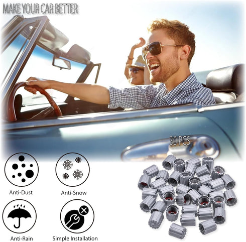 30PCS TPMS Tire Valve Stem Caps, Plastic Wheel Tire Valve Stem, with O-Ring Rubber Seal, Universal Tire Valve Stem Covers for Cars, SUV, Trucks, B...